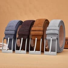Image of Genuine Suede Leather Belt for Men Women Cowhide Jeans Trousers Pin Buckle