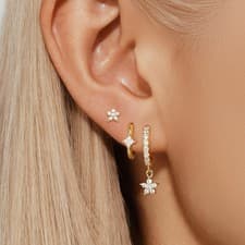 Image of Multi-Piercing Earring Set Stack Layered Butterfly CZ Hoop 18K Gold Stud Gift