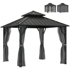 Image of Outsunny 3 x 3(m) Hardtop Gazebo with Metal Roof, Netting and Curtains, Grey