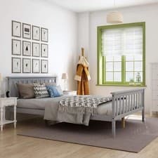Image of Pine Wooden 4FT6 Double Bed Frame Slatted Bedframe Bedroom Furniture
