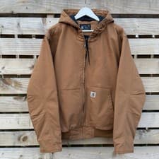 Image of Carhartt Men’s Large Loose Fit Insulated Brown Tan Active Jacket Hooded Quilted