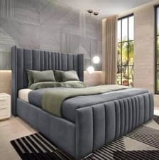 Image of Ottoman Bed Winged Plush Velvet New York Divan Storage Double & King Size Bed