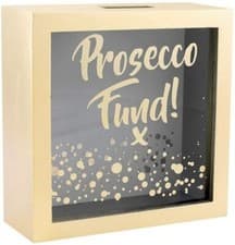 Image of PROSECCO FUND MONEY BOX DEEP FRAME PIGGY BANK CASH SAVINGS WOODEN COINS STORAGE