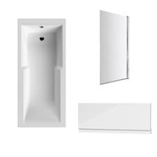 Image of Nuie Straight Square Shower Bath Single Ended 1700x750mm Bathroom White Acrylic