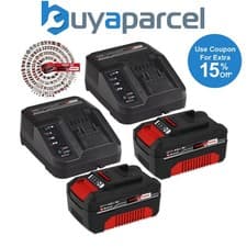 Image of Einhell 18v / 36v Power X-Change Kit - 2x 4.0Ah Battery + 2x 3ah Fast Charger