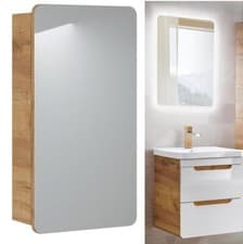 Image of Bathroom Mirror Cabinet Mirrored Unit 400mm Wall Hung Storage Oak Effect Aruma