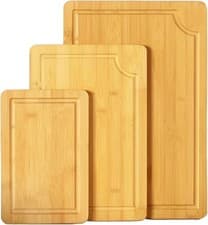 Image of Kitchen 3 x Set Organic Bamboo Chopping Boards - Thick, Durable, Non-Toxic wood