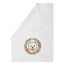 Image of 'Westie Floral Wreath' Cotton Tea Towel / Dish Cloth (TW058316)