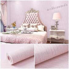 Image of Light Blush Pink Wallpaper for Bedroom Stripes Flocks Texture Home Decor 1-6Roll