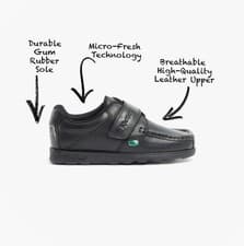 Image of Kickers Fragma Boys Leather Touch Fasten Comfort Square Toe Black School Shoes