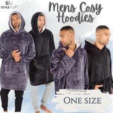 Image of Mens Wearable Blanket Oversized Sherpa Fleece Hoodie Football Gaming Embossed UK