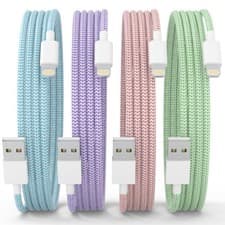 Image of MFi Certified USB A to Lightning Cable, Nylon Braided, 6ft, 4-Pack, Fast Charge