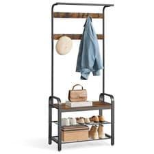 Image of VASAGLE Industrial Coat Rack Shoe Bench with Storage Cubbies Hallway Entryway