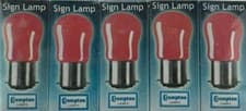 Image of Pack of 5 Crompton 15W BC B22d RED Sign Lamp pygmy GA3/C1