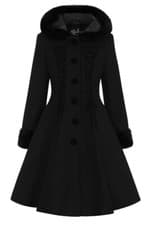 Image of Women's Black Gothic Hooded Winter Coat Faux Fur Trim Lace Up Trench Jacket