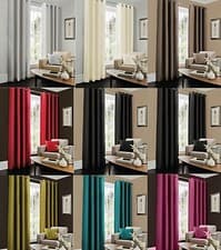 Image of Eyelet Ring Top Thermal Blackout Curtains Pair Ready made with 2 FREE Tie Back