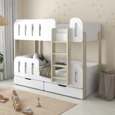 Image of Bunk Bed, Elisa White and Pale Wood Storage Bunk Bed in 3FT Single