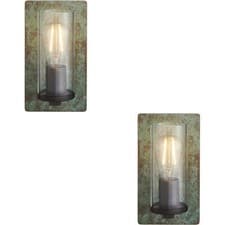 Image of 2 PACK Verdigris Bronze Dimmable Wall Light Clear Round Glass Shade 10W LED E27
