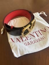 Image of VALENTINO GARAVANI Leather Vlogo Belt Size 85/34 Reversible Skinny red black