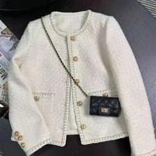 Image of Womens Cropped Tweed Jacket Vintage Single Breasted Elegant Blazer Coat
