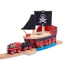 Image of Bigjigs Rail Wooden Pirate Ship Galleon - Pirate Accessories for Woo (US IMPORT)
