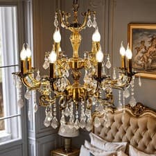 Image of 12 Arms Gold & Clear Crystal Glass Chandelier Ceiling Light Droplet Pendant Lamp