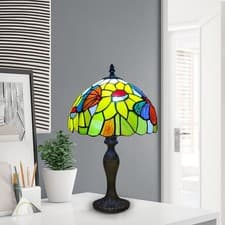 Image of Tiffany Butterfly Style Table Lamp 10inch Handcrafted Stained Glass Bedside Lamp