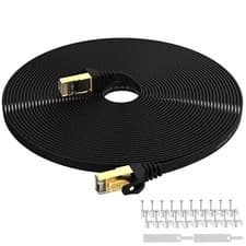 Image of 30M Cat7 Ethernet Network LAN Cable Gold Plated thin Flat Patch Lead RJ45 Black