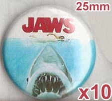 Image of JAWS small 25mm/1inch Badge Button Pins X 10 - CLASSIC !