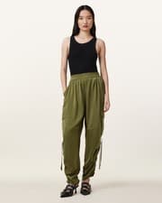 Image of AllSaints Women's Kaye Trousers Green Elastic Waist Cargo Relaxed Fit Size UK L