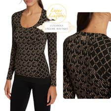 Image of Aurora Monogram Pullover by Wolford Medium Desert Black Long Sleeve Matte Look