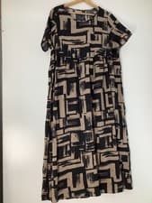 Image of EMERY ROSE Abstract Geometric Print Maxi Dress 1XL Black Beige Casual Holiday