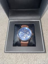 Image of Hugo Boss Watch-Blue Dial Brown Leather Strap. Brand New
