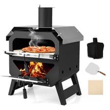 Image of Wood Fired Pizza Oven Outdoor Stove with Stainless Steel Roof Black Multi Fuel