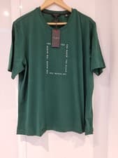 Image of Mens BNWT Ted Baker Dk Green Regular Fit SS Box Print 100% Cotton T-Shirt Size 5