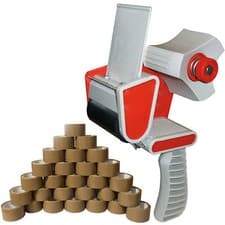 Image of TAPE GUN DISPENSER + 12 HUGE ROLLS OF BROWN BUFF 48MM x 66M PARCEL PACKING TAPE