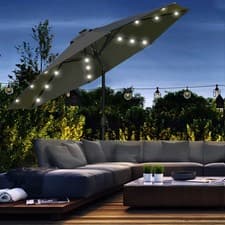 Image of 24 LED Parasol Umbrella Solar Powered Chain Light Garden Tilt Crank