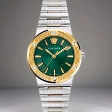 Image of Versace VEVH00720 Women's Watch Greca Logo 38mm silver gold green face NEW