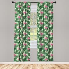 Image of Flamingo Curtains 2 Panel Set Summer Tropical Bird Palm