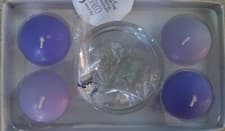 Image of Set Of Four Tealight Candles With Glass Stones and Small Candle Holder