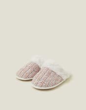 Image of Accessorize Pastel Knit Multicolour Faux Fur Mule Slippers M UK 5/6 & L UK 7/8