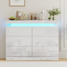 Image of High Gloss Chest of 6 8Drawers White with RGB LED Lights Bedroom Bedside Cabinet