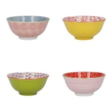 Image of KitchenCraft Patterned Cereal Bowl Set of 4 in Gift Box, Ceramic Serving Bowls