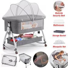 Image of 4in1 Baby Bedside Crib Sleeper Bassinet Height adjustable Infant Newborn Cot Bed