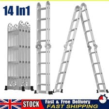 Image of 4.7M Telescopic Folding Ladder Heavy Duty Multi-Purpose Aluminum Extendable Step