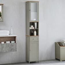 Image of Bathroom Cabinet Single Double Door Wall Mounted Tallboy Cupboard MDF Unit Grey