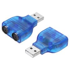 Image of USB to PS/2 Adapter, Plastic USB A Male to Dual PS/2 Female Converter, Blue