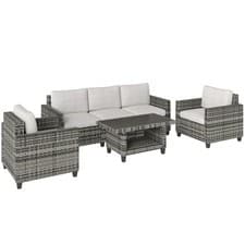 Image of Outsunny 5 Seater Wicker Outdoor Furniture Set for Balcony, Light Grey