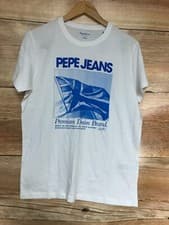Image of Pepe Jeans White Short Sleeve T-Shirt with Blue Printed Front