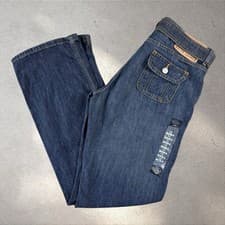 Image of Vtg Y2K Polo Ralph Lauren Round Patch Pocket Low Rise Flare Belted Jeans Sz 12